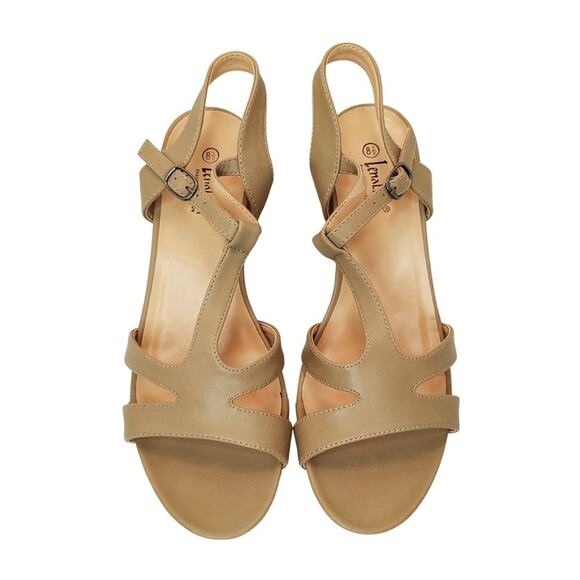 Lena Luisa Taupe T-Strap Wedge Sandals NWT - Picture 3 of 5